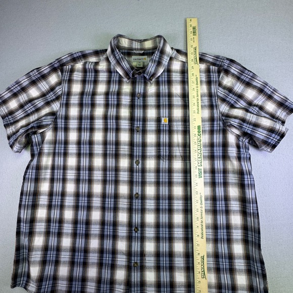 Carhartt Mens 3XL Relaxed Fit Plaid Short Sleeve Work Shirt Blue Brown - Picture 9 of 9